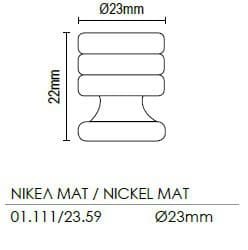 Πόμολο Viometale 01.111 Νίκελ Ματ Ø23mm