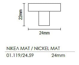 Πόμολο Viometale 01.119 Νίκελ Ματ Ø24mm