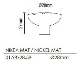 Πόμολο Viometale 01.94 Νίκελ Ματ Ø28mm