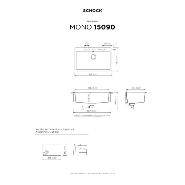 Νεροχύτης Κουζίνας Schock Cristadur Mono 15090-1402 Puro 83.8x53cm