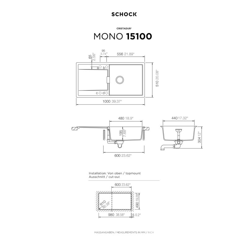 Νεροχύτης Κουζίνας Schock Cristadur Mono 15100-1302 Polaris 100x51cm