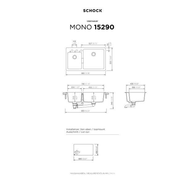Νεροχύτης Κουζίνας Schock Cristadur Mono 15290-1402 Puro 86x50cm