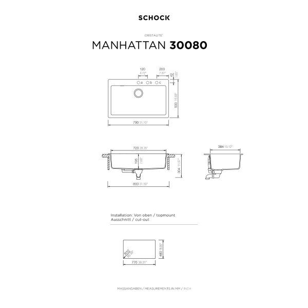 Νεροχύτης Κουζίνας Schock Cristalite Manhattan 30080-1441 Croma 79x50cm