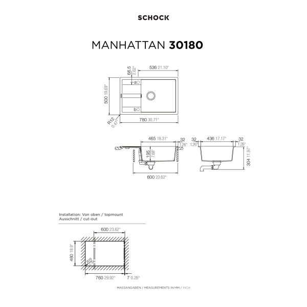 Νεροχύτης Κουζίνας Schock Cristalite Manhattan 30180-1441 Croma 78x50cm