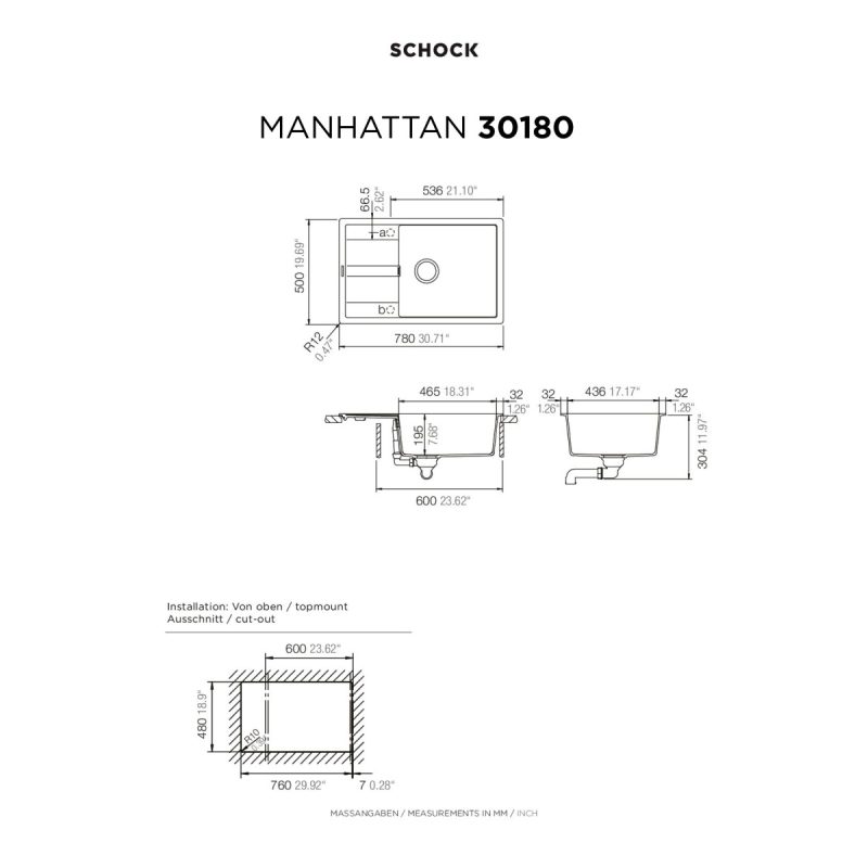 Νεροχύτης Κουζίνας Schock Cristalite Manhattan 30180-1401 Nero 78x50cm