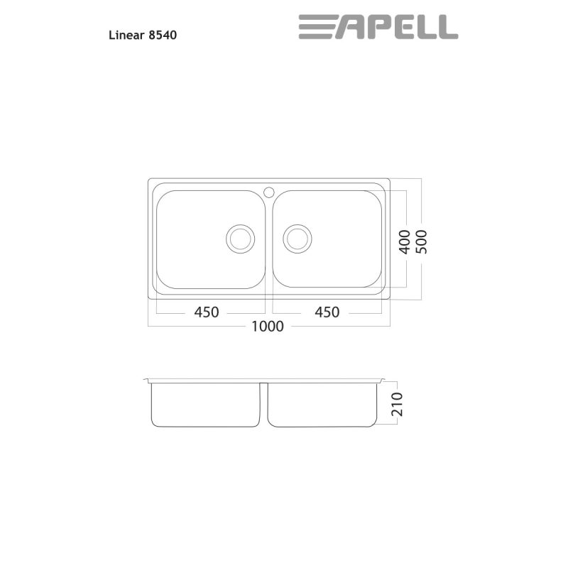 Νεροχύτης Κουζίνας Apell Linear 8540-112 Ένθετος Ανοξείδωτος Σαγρέ 100x50cm