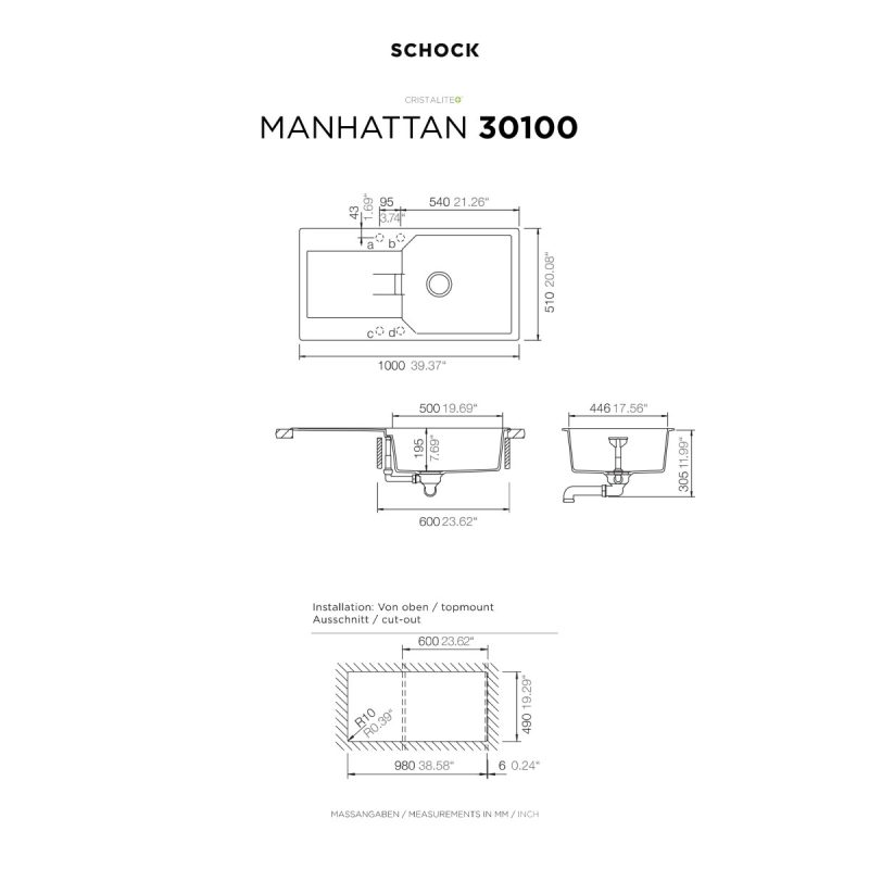 Νεροχύτης Κουζίνας Schock Cristalite Manhattan 30100-1441 Croma 100x51cm
