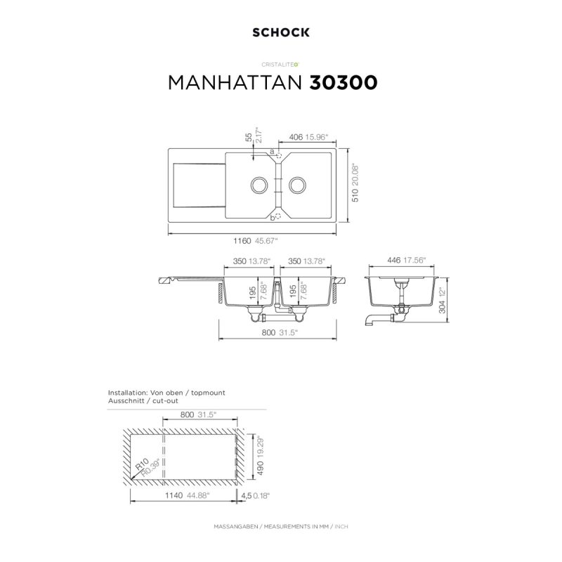 Νεροχύτης Κουζίνας Schock Cristalite Manhattan 30300-1421 Asphalt 116x51cm