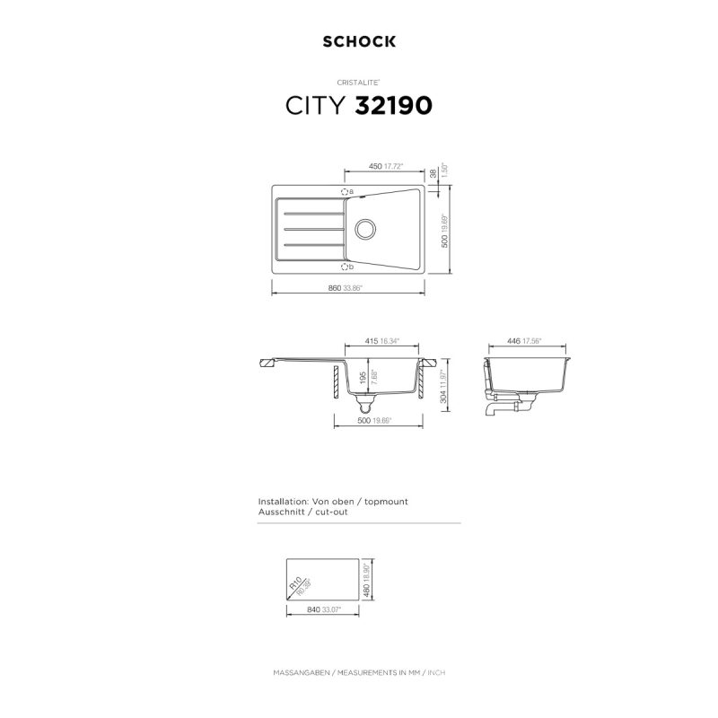 Νεροχύτης Κουζίνας Schock Cristalite City 32190-1401 Nero 86x50cm