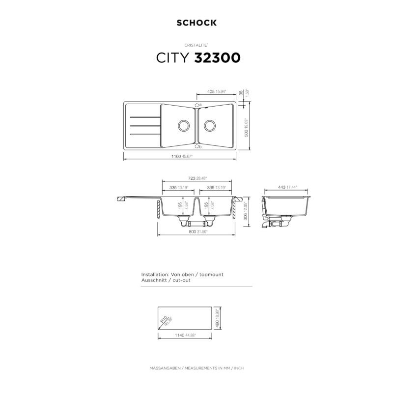 Νεροχύτης Κουζίνας Schock Cristalite City 32300-1401 Nero 116x50cm